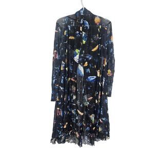 Comfy USA Long Cardigan Black Floral Open Front Sheer Lagenlook Cover up Size L